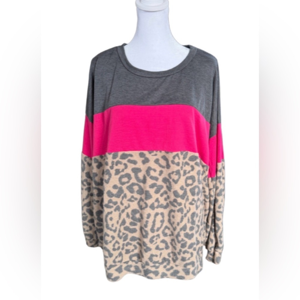 Fantastic Fawn Colorblock Leopard Print Long Sleeve Top
